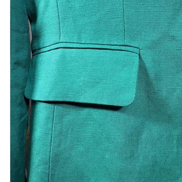 Tahari Linen Blend Blazer Kelly Green Tailored Career Jacket Women 10 - Picture 3 of 9
